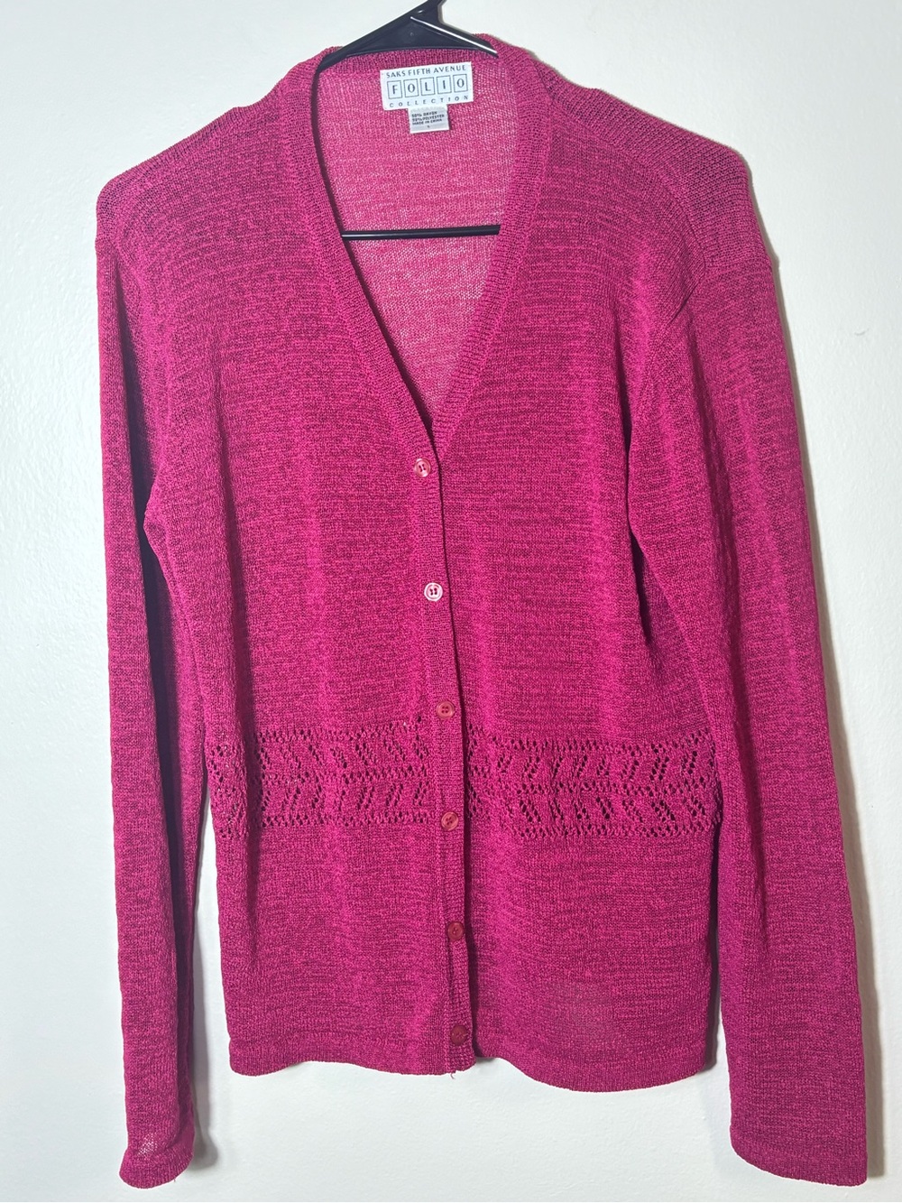 Saks Fifth Avenue Folio Collection Berry Cardigan Sweater Size L